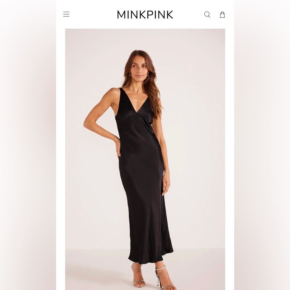 New MINKPINK Black Satin Shift Dress